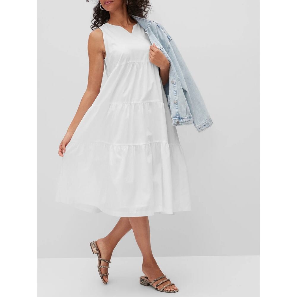 Banana Republic 100% Organic Cotton Tiered White Midi Dress - Size 8